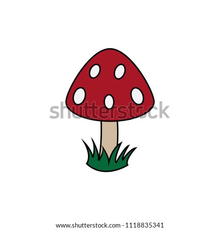 Cartoon red mushroom with grass vector icon