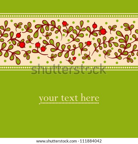 Lovely autumn background with cranberries, red berry and place for text.Vintage floral pattern. Vector.