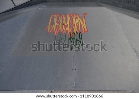 Drawing of Greyson was here tagged in urban graffiti on a flat ramp