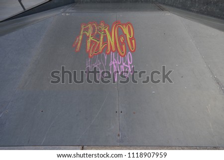 Drawing of Prince was here tagged in urban graffiti on a flat ramp