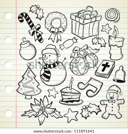 set of Christmas decoration in doodle style
