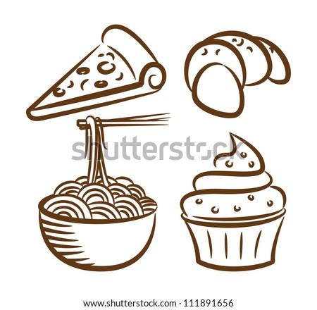 set of food icon in doodle style