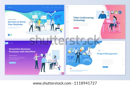 Set of web page design templates for project management, business communication, workflow and consulting. Modern vector illustration concepts for website and mobile website development. 