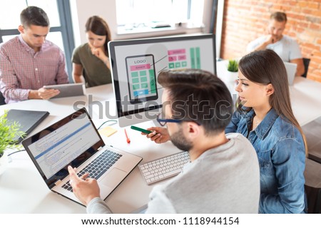 Designers man drawing website ux app development. User experience concept. Royalty-Free Stock Photo #1118944154