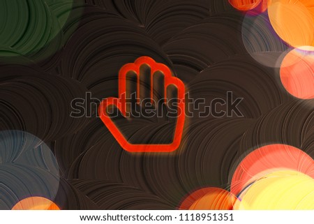 Neon Red Hand Paper Icon on the Brown Background With Colorful Circles. 3D Illustration of Red Document, Extension, File, Folder, Format, Hand, Paper Icon Set on the Brown Background.