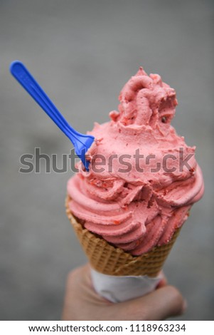 Fresh strawberry Ice-cream in Cesky Krumlov