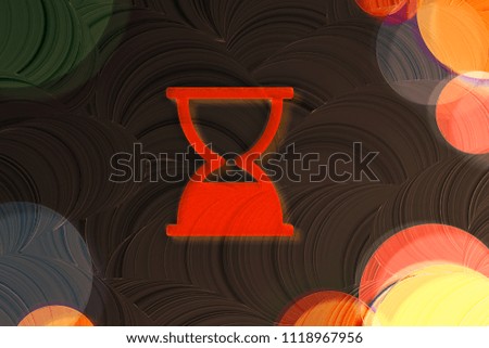 Neon Red Hourglass End Icon on the Brown Background With Colorful Circles. 3D Illustration of Red Clock, Hourglass, Out of Time, Sand, Stopwatch, Time Icon Set on the Brown Background.