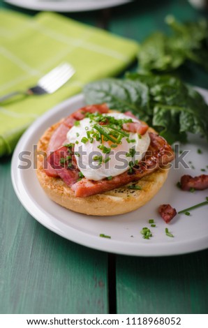 Egg benedict delish food, crispy bacon, food stock, food photography