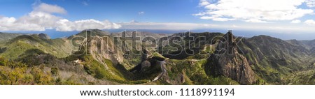 Panoramic picture mountains on the island La Gomera on the Canary Islands in Spain - in the background the Teide on Tenerife 