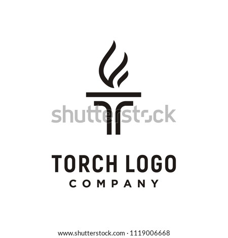 Initial Letter T Burning Torch Fire Flame with Pillar column logo design Royalty-Free Stock Photo #1119006668