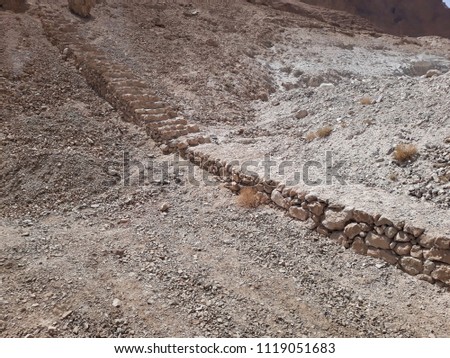 Ruins of the ancient Masada, a mountaintop fortress, near the Dead Sea in Israel. It was built by Herod the Great, king of Judea.
