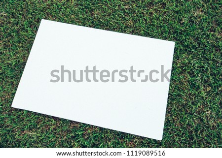 White board on green grass.
