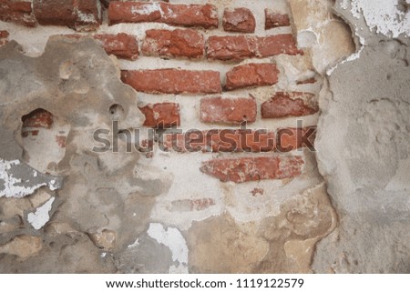 empty ruined ancient brick and concrete texture retro wall for restaurant, website, picture frame advertising chart board, home decoration fence