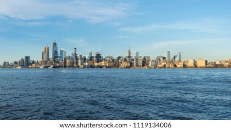 Midtown Manhattan ,New York City Skyline at Sunset from Hoboken, New Jersey, across the Hudson River.