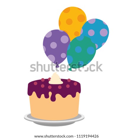 sweet and delicious cake with balloons helium