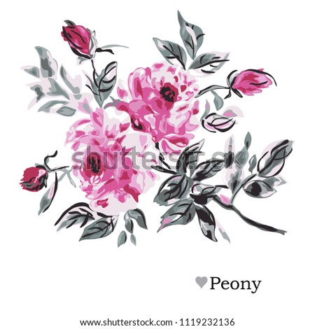 Decorative peony flowers, design elements. Can be used for cards, invitations, banners, posters, print design. Floral background in watercolor style