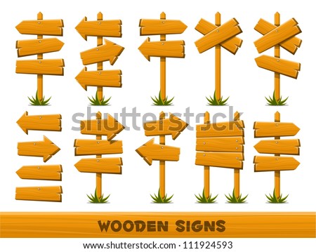 wooden arrow signs, vector set