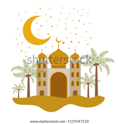 arabic castle with moon in the night
