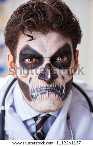 Scary monster doctor working in lab Royalty-Free Stock Photo #1119261137