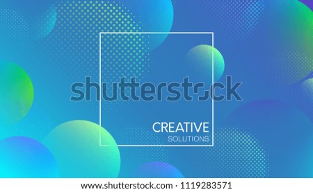 Blue creative solutions background with frame and abstract bubbles pattern. Vector illustration.