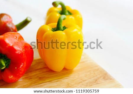 Bell Pepper on Wood Background White - Stock Photo Bell Pepper, Food, Food & Beverage, Fruit, Food