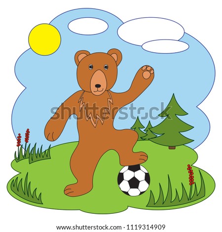 Vector illustration. Bear with a soccer ball.