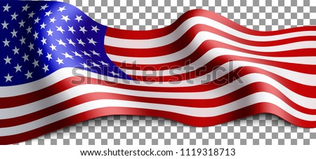 Long American flag on transparent background. Flag for patriotic holidays. Labor day, Independence day, Memorial day. Vector illustration.
