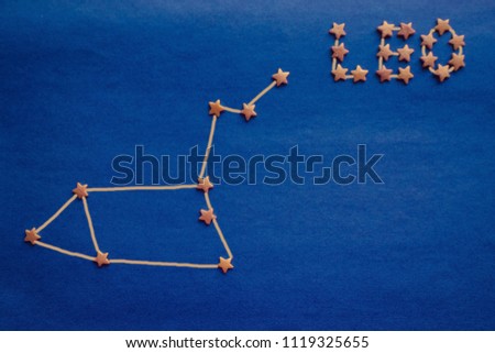 Constellation of the Lion on a blue background. The effect of the date of birth on fate. Astrology, the eastern horoscope. The picture is made by the author.
