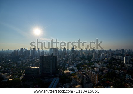scenic of urban cityscape and sunny on the blue sky background and skyline cloud