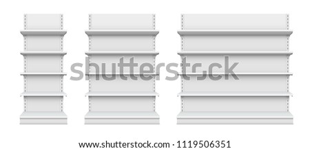 Creative vector illustration of empty store shelves isolated on background. Retail shelf art design. Abstract concept graphic showcase display element. Supermarket product advertising blank mockup Royalty-Free Stock Photo #1119506351