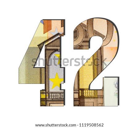 42 3d Number. Euro banknotes. Money texture. Isolated on white background. Currencie of the European Union