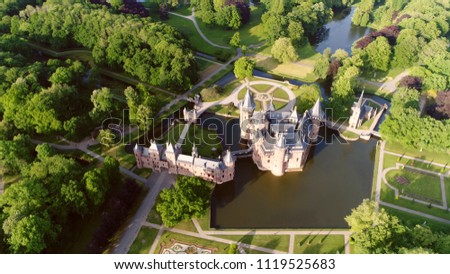 Aerial picture of De Haar Castle in Dutch Kasteel de Haar is located in Utrecht Netherlands near village of Haarzuilens the current buildings all built upon the original castle date from 1892