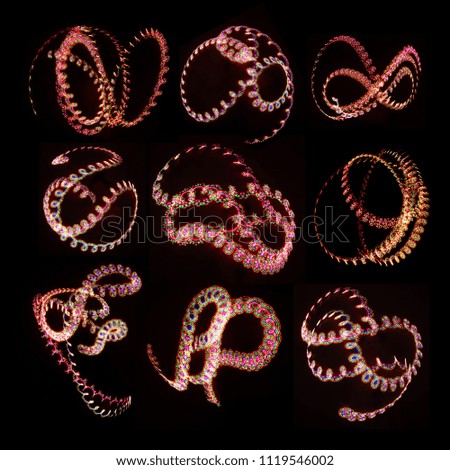 Neon tracks of the spiral are blurred in motion. light tracks of colored lights.