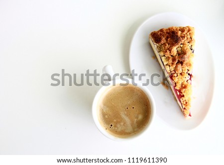 cake and coffee on a table stock photo
