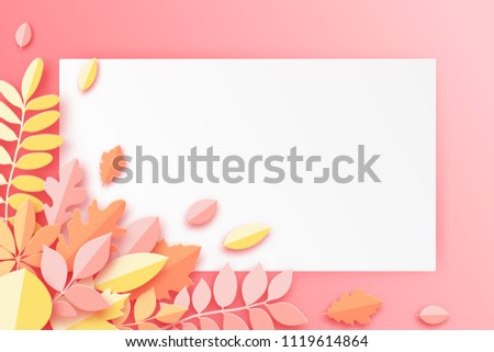 Paper autumn maple, oak and other leaves pastel colored background. Trendy origami paper cut style vector illustration