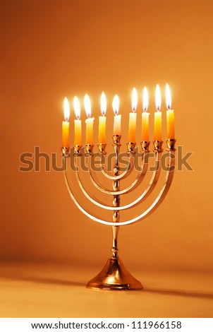 Brightly glowing Hanukkah menorah