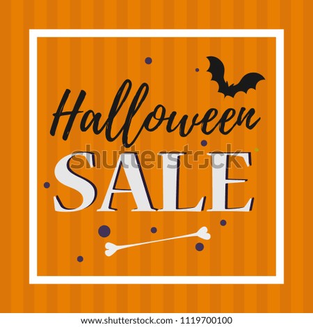Halloween sale vector illustration with text and bat in flat style.
