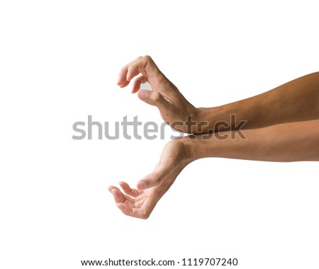 Clipping path hand gestures isolated on white background. Hand mimicking the famous Japanese animation's "KAMEHAMEHA". Power turtle wave.