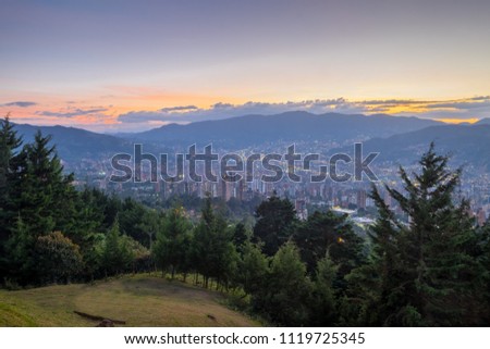Panoramic view of Medellín at night from Mirador Las Palmas