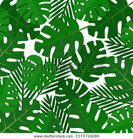 Palm leaves background. Aloha print. Palm tree tropical pattern. Flat style, vector illustration.