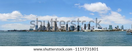 San Diego, California skyline view with blue skies