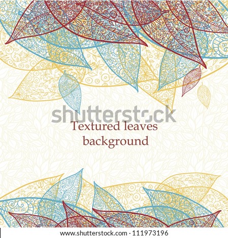 Doodle textured leaves background.