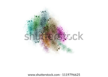 The explosion of colored powder on white background.Paint Holi.Colored cloud.