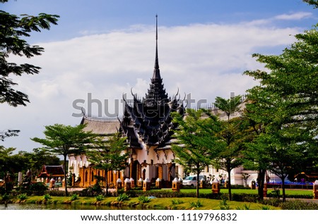 Replica of The Sanphet Maha Prasat Palace, Ayutthaya, Thailand. (Ancient City Samutprakarn or Samut Prakan)