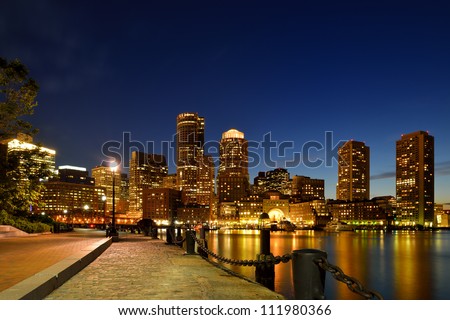 Boston Harbor Walk and Financial District at Twilight