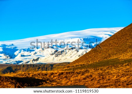 Side view of Route 1, or Ring Road (Hringvegur), with nature lanscape background, Iceland