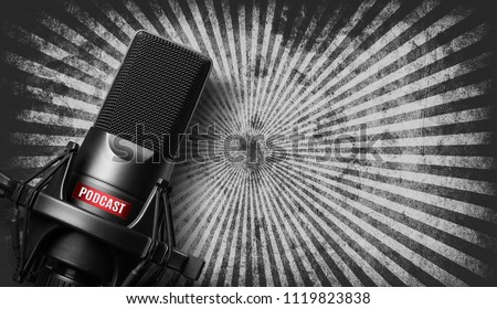 studio microphone with a podcast icon over grunge background Royalty-Free Stock Photo #1119823838