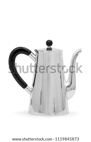 silver kettle on white background