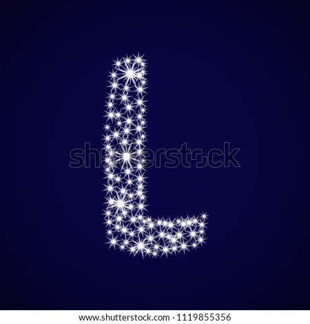 Letter of the alphabet L. Vector illustration. Shiny stars on blue background.