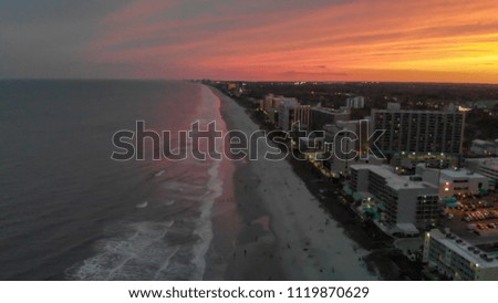 Aerial panoramic view of Myrtle Beach at dusk, South Carolina.